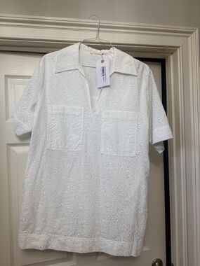 Olivaceous White Eyelet Popover Shirt Dress